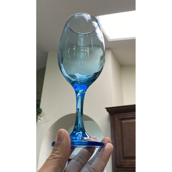 Set Of 4 Vintage Cristar Rioja Sky Blue Water Goblets-Wine Glasses 8 1/8” Tall - Picture 11 of 16